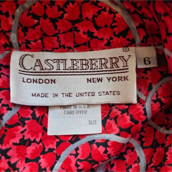 L Castleberry Red Floral Button Down Blouse Top Vintage Women's Size 6 Feminine - Picture 9 of 10